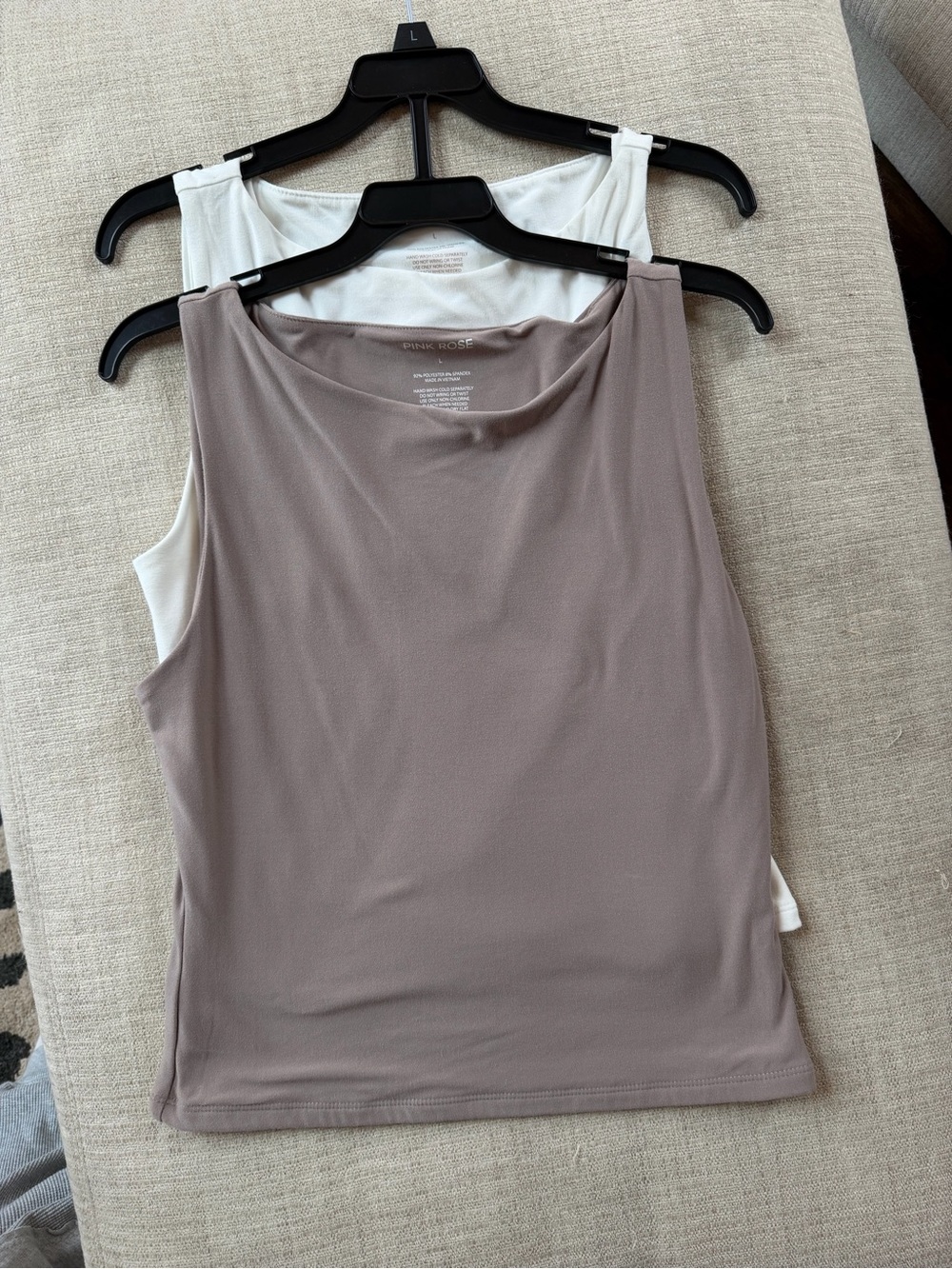 Pink Rose Sleeveless Tank Top in Taupe and White